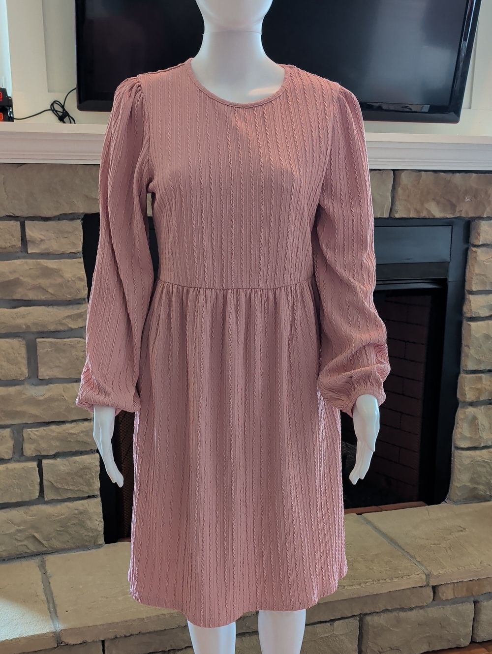 zeagoo Blush Pink Textured Long-Sleeve Midi Dress